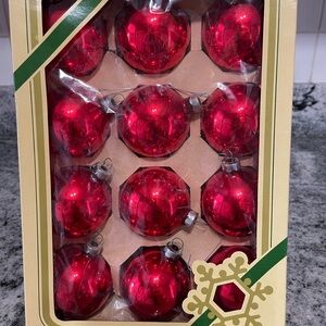 Vintage 1970s Festive Red Glass Ornament Collection. In great vintage condition